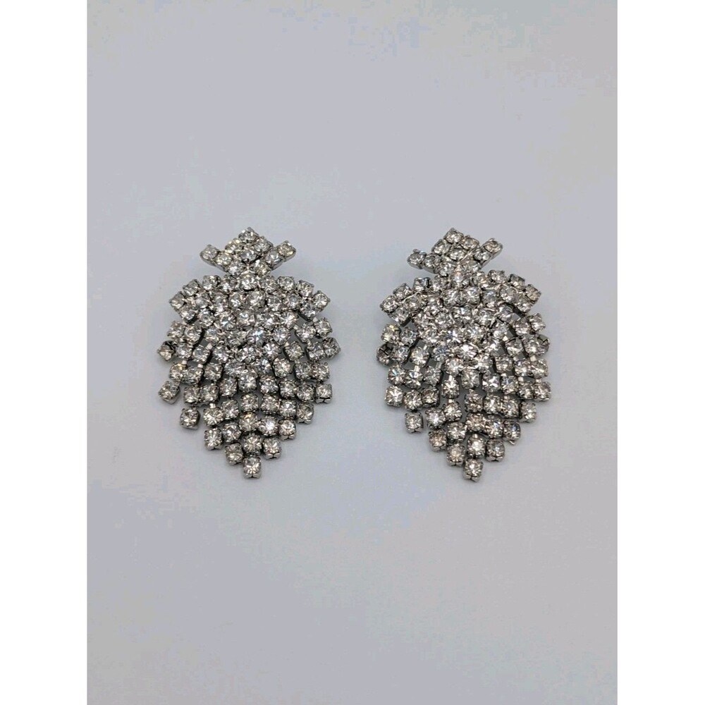 Vtg Statement Cluster Crystal Waterfall Earrings Pierced Dangle Large Sparkle